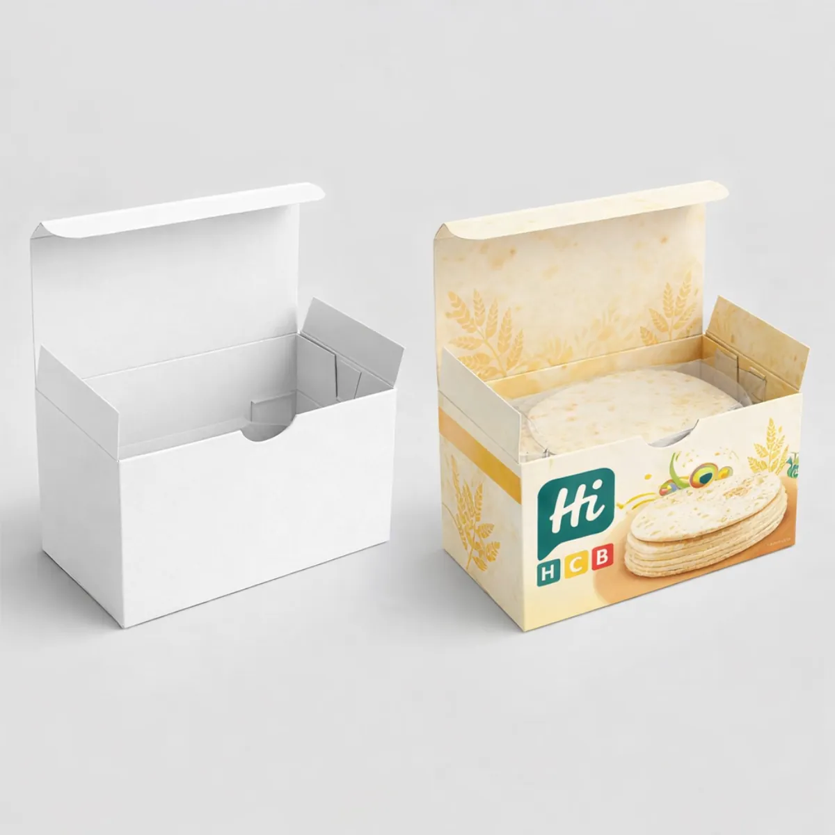 Large quantities of flat-packed cardboard tortilla boxes ready for wholesale purchase by catering and food businesses- class=